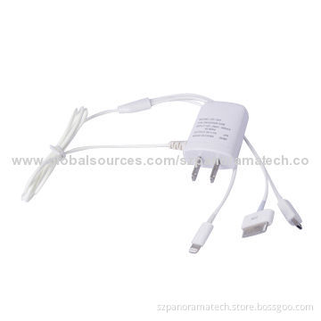 3-in-1 Wall Charger, USA Pin for I4, I5, 5S, 5C, Micro Connector, 100-220V Input, 5V-1,000mA Output